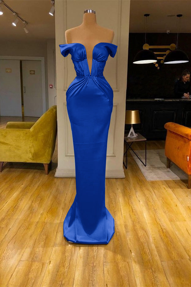 Sky Blue Mermaid V Neck Off the Shoulder Prom Dress With Beadings Online