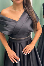 Elegant Off-the-Shoulder Long Pleated Evening Dress On Sale BM bride