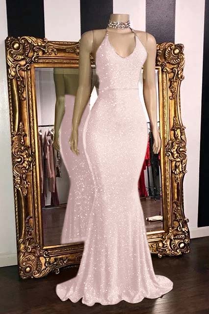 Glamorous Halter Neck Mermaid Sleeveless Red Long Prom Dress With Sequins BMBRIDE