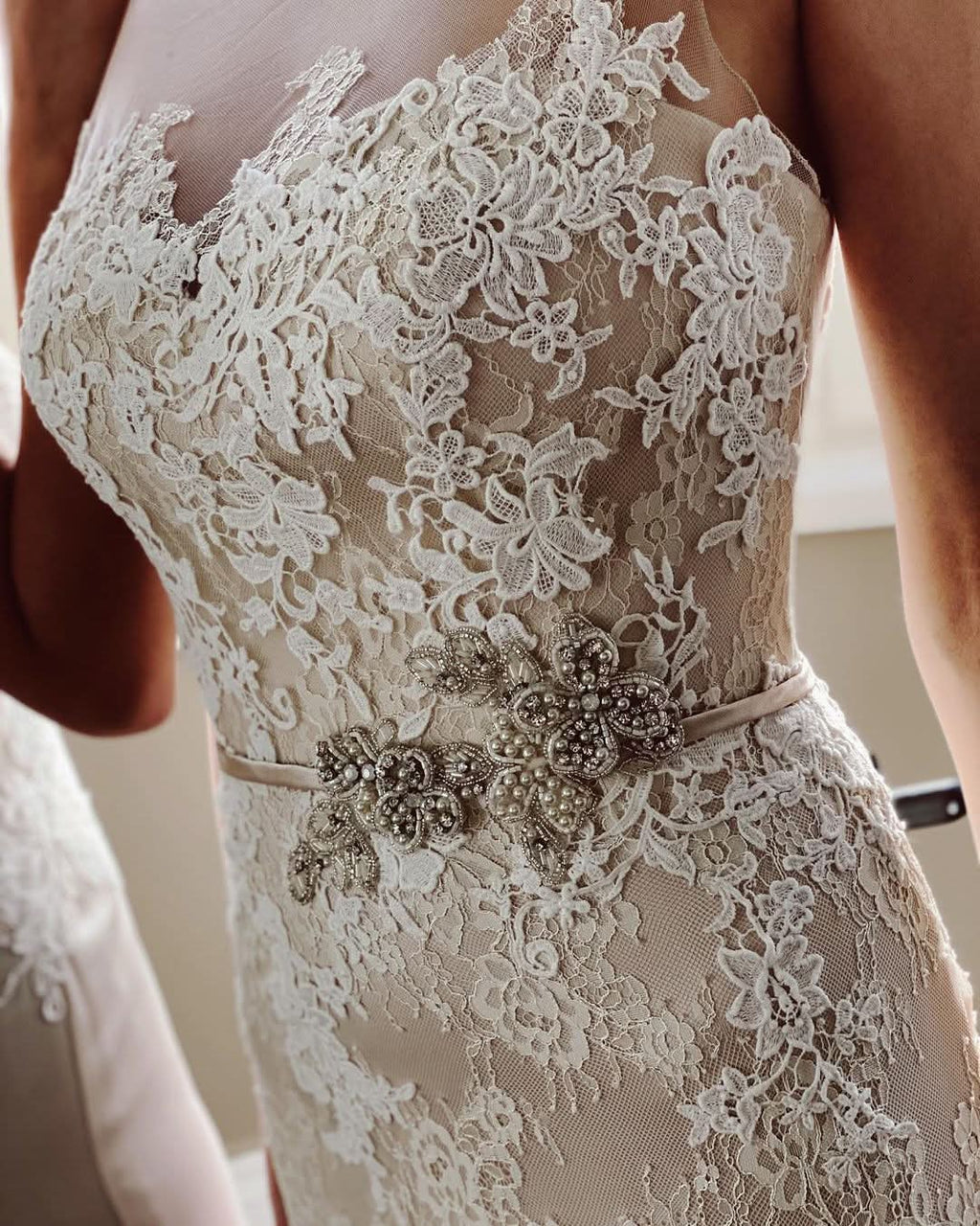 Pearl Mermaid Wedding Dress With Appliques Lace Sash BM bride
