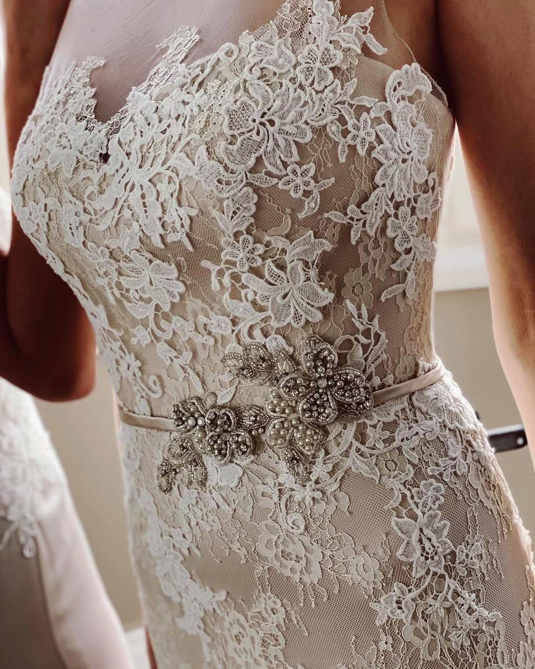 Pearl Mermaid Wedding Dress With Appliques Lace Sash BM bride