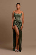 Attractive Green Sleeveless Pleated Mermaid Prom Dress With Split