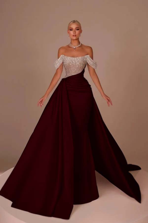 Off the Shoulder Strapless Mermaid Long Prom Dress With Sequins BMBRIDE