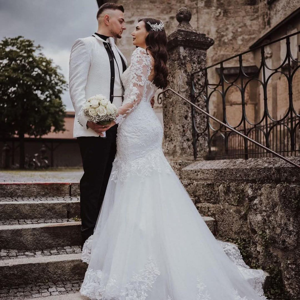 A-Line Bateau Wedding Dress Floor-length Tulle With Appliques Lace Pearl BM bride