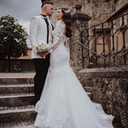 A-Line Bateau Wedding Dress Floor-length Tulle With Appliques Lace Pearl BM bride