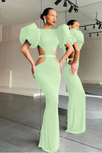 Black Mermaid Puff Sleeve Evening Dress Online BM bride