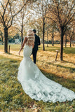 Sleeveless Lace Mermaid Wedding Dress with Chapel Train BM bride