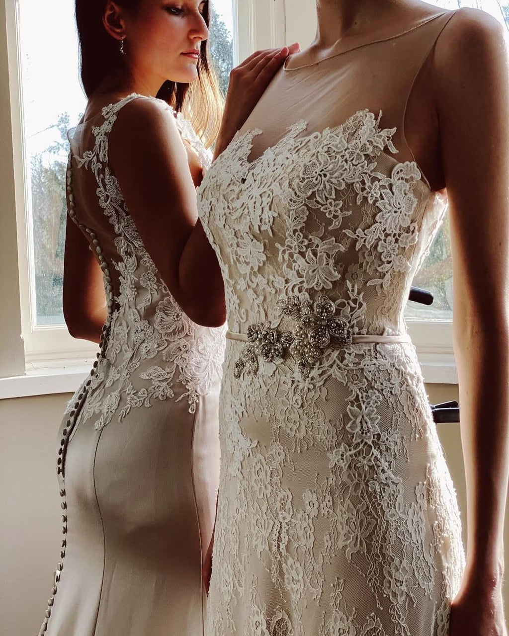 Pearl Mermaid Wedding Dress With Appliques Lace Sash BM bride