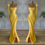 Yellow Asymmetrical Prom Dress with Beads BM bride