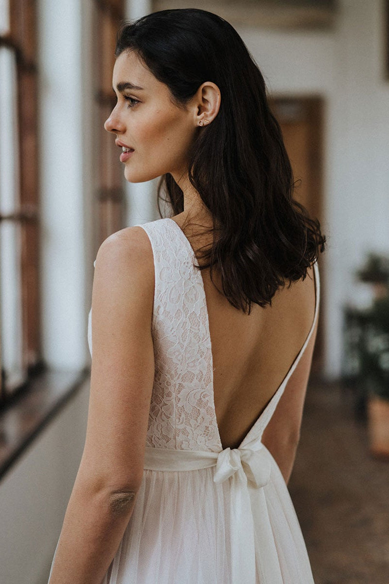 Open Back Lace Beach Wedding Dress BM bride