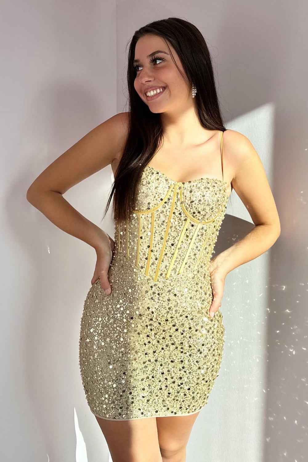 Glitter Royal Blue Corset Tight Short Sequins Homecoming Dress Bmbride