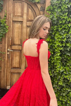 Red Front Split Evening Dress with Sleeveless Appliques Online BM bride