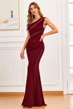 Red Mermaid Evening Dress with One Shoulder and Beaded Detail BM bride