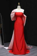 One Shoulder Sleeveless Long Mermaid Prom Dress With Bowknot
