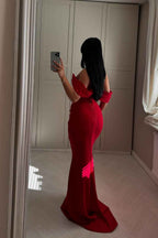 Off the Shoulder Sleeveless Long Mermaid Prom Dress With Pleated