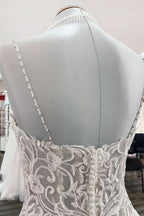 V-Neck Spaghetti Strap Ball Gown Tulle Wedding Dress with Lace Ruffles BM bride