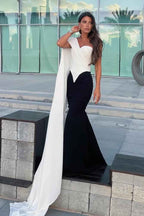 One Shoulder Sleeveless Long Mermaid Prom Dress With Pleated