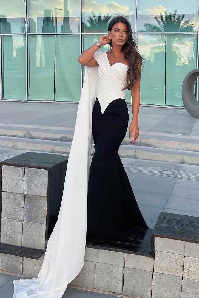 One Shoulder Sleeveless Long Mermaid Prom Dress With Pleated