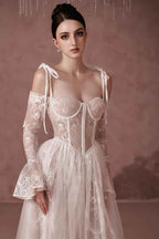 Long Sleeves Sweetheart Long Prom Dress With Lace Embroidery