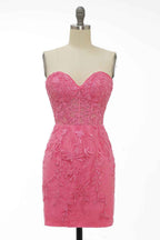 Pink Tight Short Homecoming Dress with Appliques Bmbride