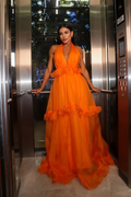 Hater V Neck Sleeveless High Waist Long Prom Dress With Pleated