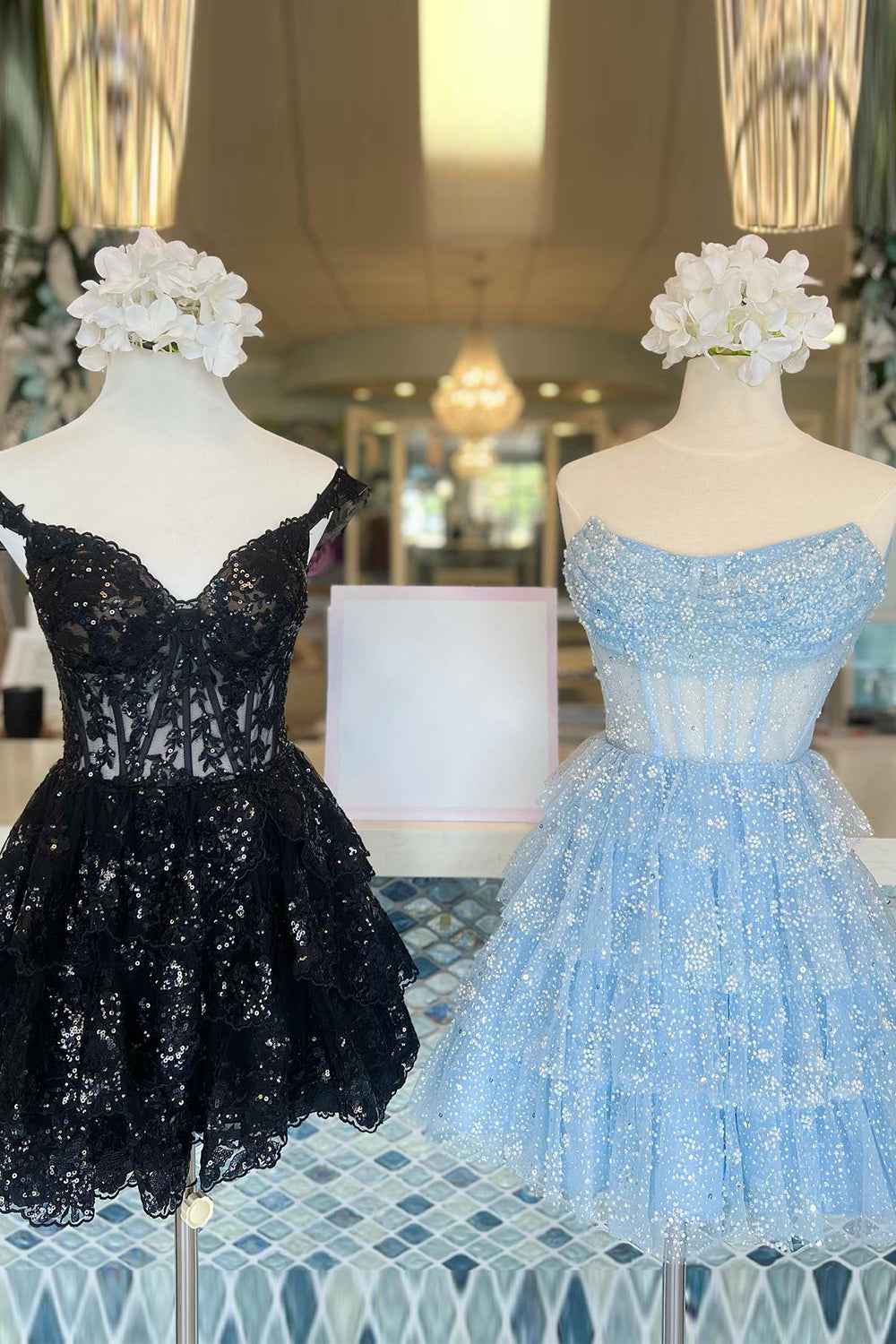 Light Blue Corset Strapless A-Line Tiered Short Homecoming Dress Bmbride
