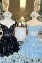Light Blue Corset Strapless A-Line Tiered Short Homecoming Dress Bmbride