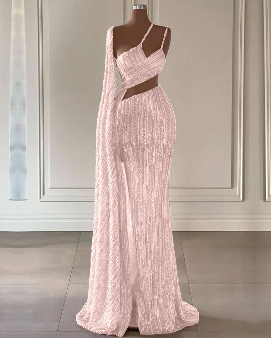 Burgundy Sequined Mermaid Prom Dress with Split and Long Ruffles BM bride