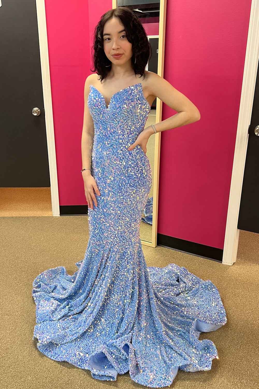 Sparkly Gold Sweetheart Mermaid Long Sequin Prom Dress