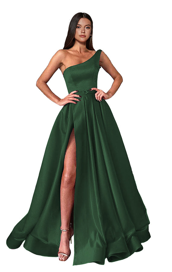 One Shoulder Long Slit Prom Dress BM bride