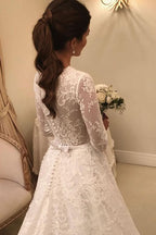 Modest A-line Wedding Dress Long Sleeves With Lace Appliques BM bride