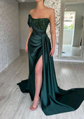 Glamorous Green Strapless Prom Dress Long Beading Mermaid Dress BM bride