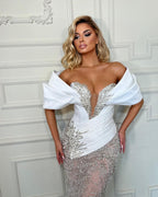 Heavy White Charmeuse Sleeveless Tulle Prom Dress Wedding Dress BM bride
