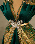 Heavy Emerald Green Mermaid Prom Dress Spaghetti Strap with Sleeveless Long BM bride