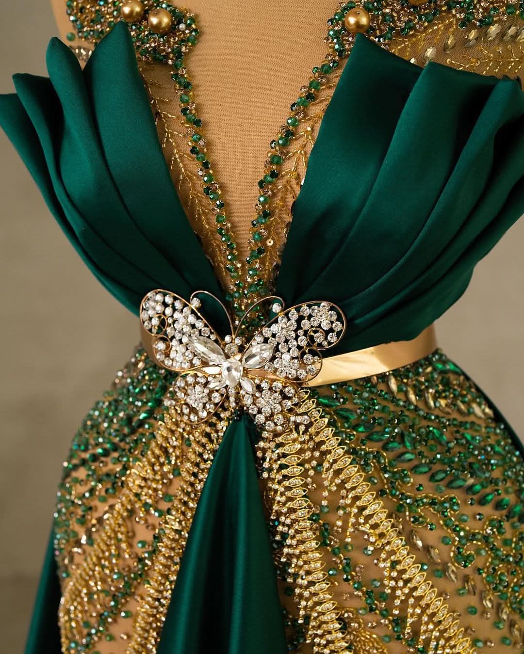 Heavy Emerald Green Mermaid Prom Dress Spaghetti Strap with Sleeveless Long BM bride