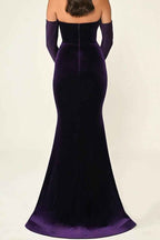 Purple Strapless Mermaid Long Prom Dress With Detachable Sleeves