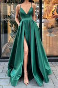 Dark Green Prom Dress with Split and Pockets BM bride