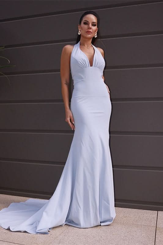 Halter Backless Mermaid Prom Dress BM bride
