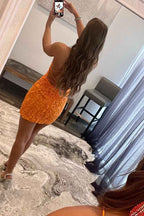 Orange Short Tight Homecoming Dress with Lace Beading Bmbride