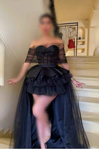 Black Tulle Sleeveless Strapless Short Prom Dress With Ruffle