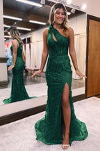 Blue Evening Dress with Sheer Straps Applique Beading and Slit BM bride