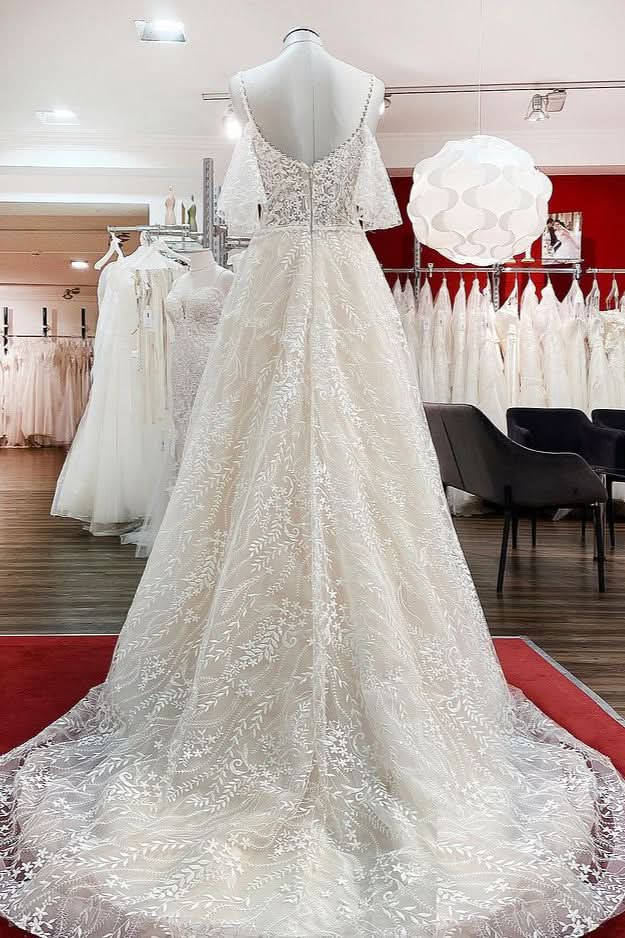 Long Sleeve A-Line Sweetheart Wedding Dress with Tulle Lace Appliques BM bride