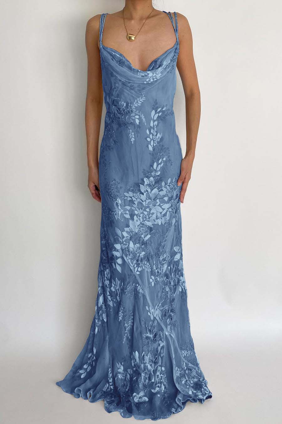 Spaghetti Strap Sleeveless Long Mermaid Prom Dress With Appliques BMBRIDE