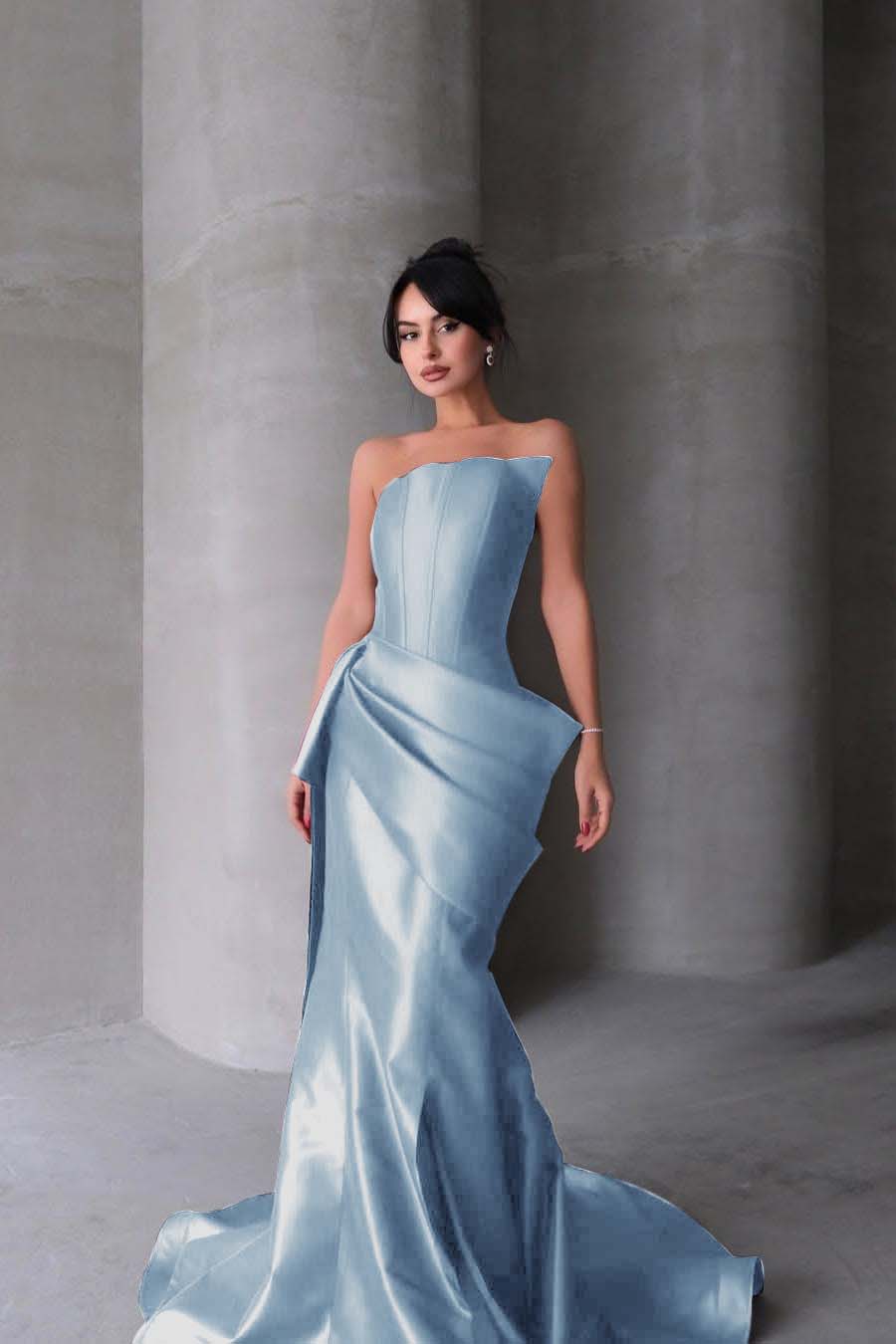 Chic Strapless Sleeveless Mermaid Long Prom Dress With Pleated BMBRIDE