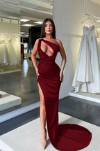 One-Shoulder Sleeveless Long Slit Mermaid Evening Dress BM bride