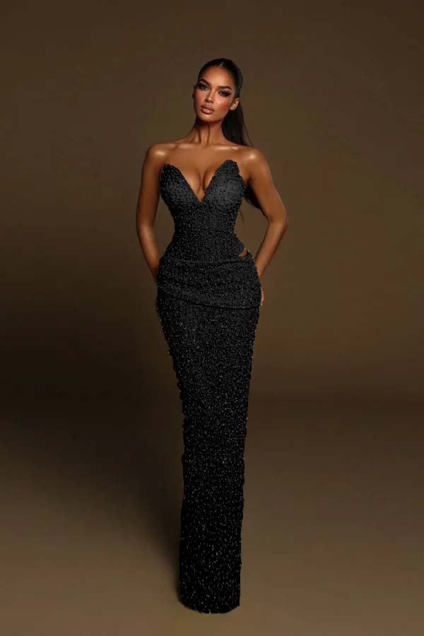 Strapless Sleeveless Long Mermaid Prom Dress With Pleated Beading BMBRIDE