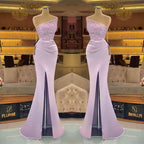 Light Purple Sleeveless Strapless Sequins Mermaid Prom Dress Long with Slit BM bride