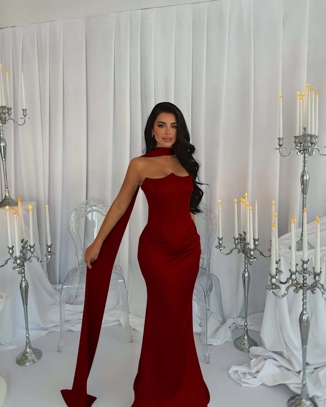 Strapless Sleeveless Long Mermaid Prom Dress With Beading Pleated BMBRIDE