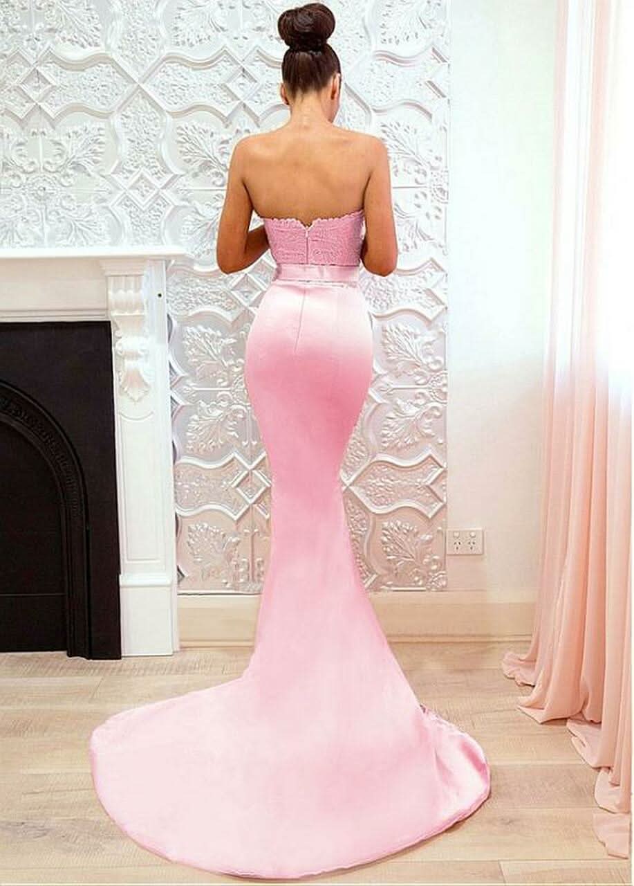 Pink Sweetheart Lace Mermaid Evening Dress BM bride