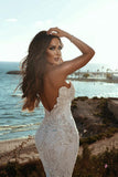 Sweetheart Backless Tulle Long Mermaid Wedding Dress with Lace Appliques BM bride